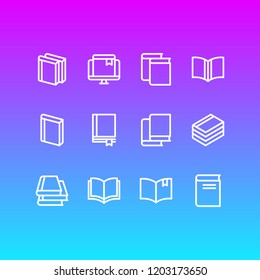 Vector illustration of 12 education icons line style. Editable set of magazine, bookstore, document and other icon elements.