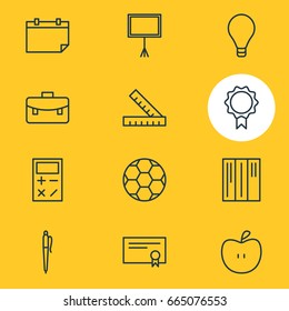 Vector Illustration Of 12 Education Icons. Editable Pack Of Trophy, Diploma, Meter And Other Elements.