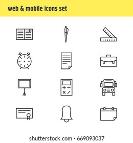 Vector Illustration Of 12 Education Icons. Editable Pack Of Diploma, Paper, Clock And Other Elements.