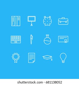 Vector Illustration Of 12 Education Icons. Editable Pack Of Bulb, Paper, Cap And Other Elements.