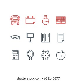 Vector Illustration Of 12 Education Icons. Editable Pack Of Cap, Car, School And Other Elements.