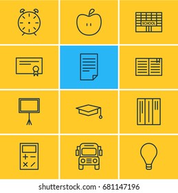 Vector Illustration Of 12 Education Icons. Editable Pack Of Calculate, Diploma, Bulb And Other Elements.