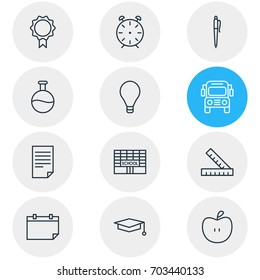 Vector Illustration Of 12 Education Icons. Editable Pack Of Bulb, Meter, Paper And Other Elements.