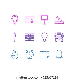 Vector Illustration Of 12 Education Icons. Editable Pack Of Bulb, Write Table, Pencil And Other Elements.