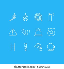 Vector Illustration Of 12 Emergency Icons. Editable Pack Of Alarm, Safety, Badge And Other Elements.