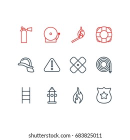 Vector Illustration Of 12 Emergency Icons. Editable Pack Of Fire, Adhesive, Lifesaver And Other Elements.
