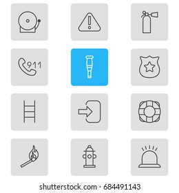 Vector Illustration Of 12 Emergency Icons. Editable Pack Of Stairs, Door, Safety And Other Elements.