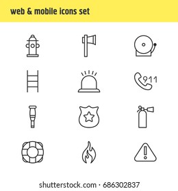 Vector Illustration Of 12 Emergency Icons. Editable Pack Of Exclamation, Lifesaver, Badge And Other Elements.