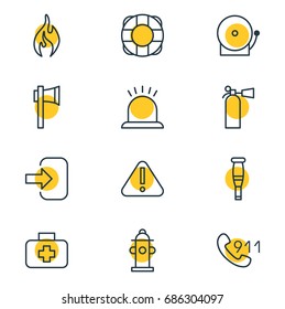 Vector Illustration Of 12 Emergency Icons. Editable Pack Of Burn, Medical Case, Safety And Other Elements.