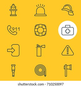 Vector Illustration Of 12 Emergency Icons. Editable Pack Of Spike, Ax, Lifesaver And Other Elements.