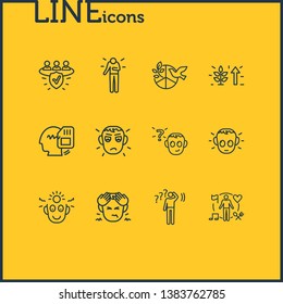 Vector illustration of 12 emoji icons line style. Editable set of hungover, growth, behavior and other icon elements.