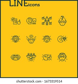 Vector illustration of 12 emoji icons line style. Editable set of problem solving, commitment, skills and other icon elements.