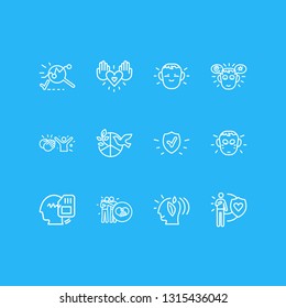 Vector illustration of 12 emotions icons line style. Editable set of honesty, shy, think green and other icon elements.