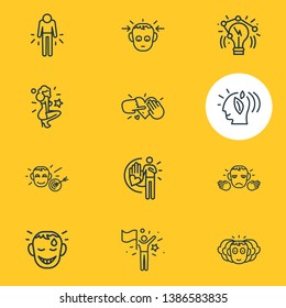 Vector illustration of 12 emotions icons line style. Editable set of determined, tenderness, concentrated and other icon elements.
