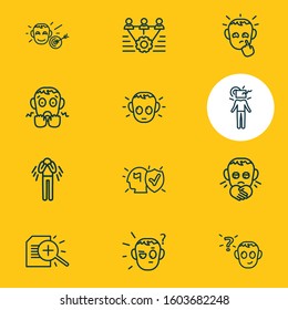 Vector illustration of 12 emotions icons line style. Editable set of suspicious, determined, teamwork and other icon elements.