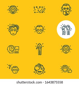 Vector illustration of 12 emotions icons line style. Editable set of creativity, empathy, frustrated and other icon elements.