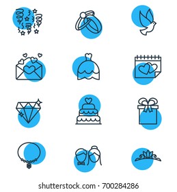 Vector Illustration Of 12 Engagement Icons. Editable Pack Of Pigeon, Brilliant, Card And Other Elements.