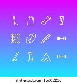 Vector illustration of 12 entertainment icons line style. Editable set of sewing, picture, dumbbell and other icon elements.