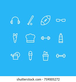 Vector Illustration Of 12 Entertainment Outline Icons. Editable Set Of Veggie, Toothpaste, Bailer And Other Elements.