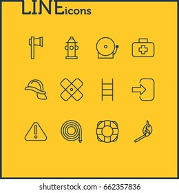 Vector Illustration Of 12 Extra Icons. Editable Pack Of Siren, Hardhat, Adhesive And Other Elements.