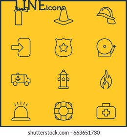 Vector Illustration Of 12 Extra Icons. Editable Pack Of Door, Hardhat, Badge And Other Elements.