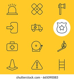 Vector Illustration Of 12 Extra Icons. Editable Pack Of Ax, Fire, Medical Case And Other Elements.