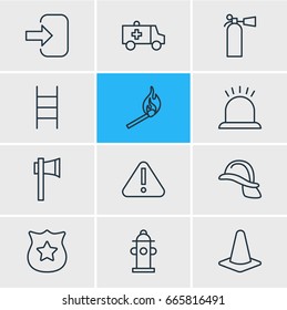 Vector Illustration Of 12 Extra Icons. Editable Pack Of First-Aid, Stairs, Fire And Other Elements.