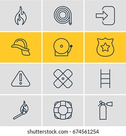 Vector Illustration Of 12 Extra Icons. Editable Pack Of Lifesaver, Safety, Fire And Other Elements.