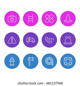 Vector Illustration Of 12 Extra Icons. Editable Pack Of Ax, Water, Lifesaver And Other Elements.