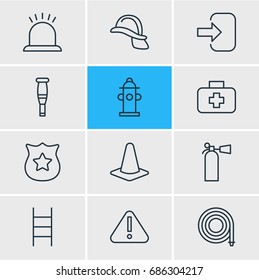Vector Illustration Of 12 Extra Icons. Editable Pack Of Water, Taper, Stairs And Other Elements.
