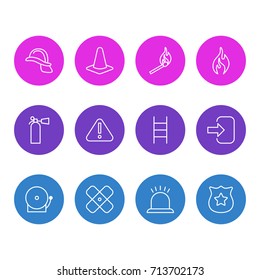 Vector Illustration Of 12 Extra Icons. Editable Pack Of Hardhat, Exclamation, Safety And Other Elements.