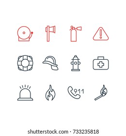 Vector Illustration Of 12 Extra Icons. Editable Pack Of Lifesaver, Burn, Exclamation And Other Elements.