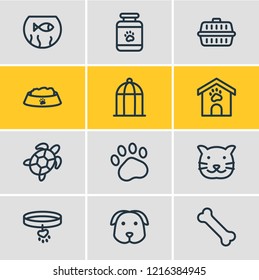 Vector illustration of 12 fauna icons line style. Editable set of kennel, turtle, pet medicine and other icon elements.