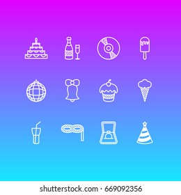 Vector Illustration Of 12 Feast Icons. Editable Pack Of Soft Drink, Masquerade, Jingle And Other Elements.