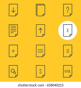 Vector Illustration Of 12 File Icons. Editable Pack Of Copy, Download, Basic And Other Elements.