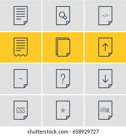 Vector Illustration Of 12 File Icons. Editable Pack Of Document, Munus, Download And Other Elements.