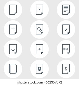 Vector Illustration Of 12 File Icons. Editable Pack Of Upload, Done, File And Other Elements.