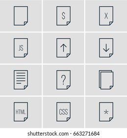 Vector Illustration Of 12 File Icons. Editable Pack Of Upload, Download, File And Other Elements.