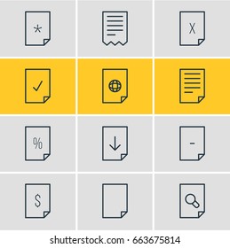 Vector Illustration Of 12 File Icons. Editable Pack Of Percent, Search, Munus And Other Elements.