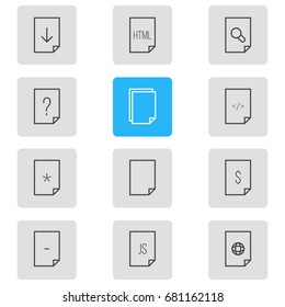Vector Illustration Of 12 File Icons. Editable Pack Of Upload, Question, Munus And Other Elements.