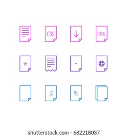 Vector Illustration Of 12 File Icons. Editable Pack Of Code, Basic, Style And Other Elements.