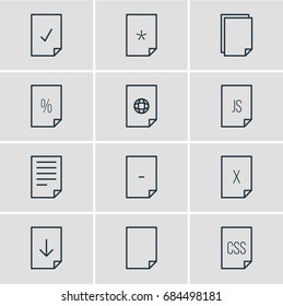 Vector Illustration Of 12 File Icons. Editable Pack Of File, Basic, Percent And Other Elements.