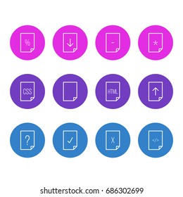 Vector Illustration Of 12 File Icons. Editable Pack Of Upload, Basic, HTML And Other Elements.
