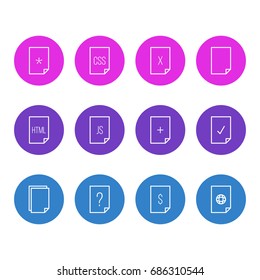 Vector Illustration Of 12 File Icons. Editable Pack Of Plus, Basic, Code And Other Elements.
