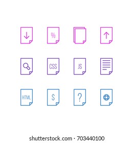 Vector Illustration Of 12 File Icons. Editable Pack Of Percent, Copy, Search And Other Elements.