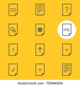 Vector Illustration Of 12 File Icons. Editable Pack Of Download, Question, Document And Other Elements.