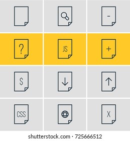 Vector Illustration Of 12 File Icons. Editable Pack Of Remove, Upload, File And Other Elements.