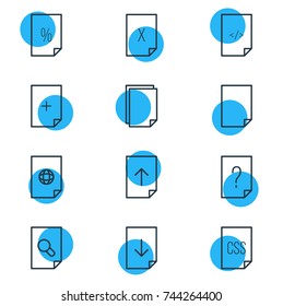 Vector Illustration Of 12 File Icons. Editable Pack Of HTML, Style, Percent And Other Elements.