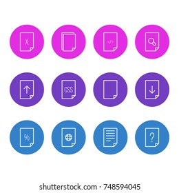 Vector Illustration Of 12 File Icons. Editable Pack Of Percent, Search, File And Other Elements.