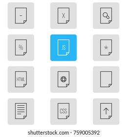 Vector Illustration Of 12 File Outline Icons. Editable Set Of Munus, Internet, Search And Other Elements.